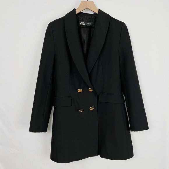 Zara Double Breasted Long Blazer Coat Jacket Mini Dress Trench Peacoat Oversized - Picture 5 of 14